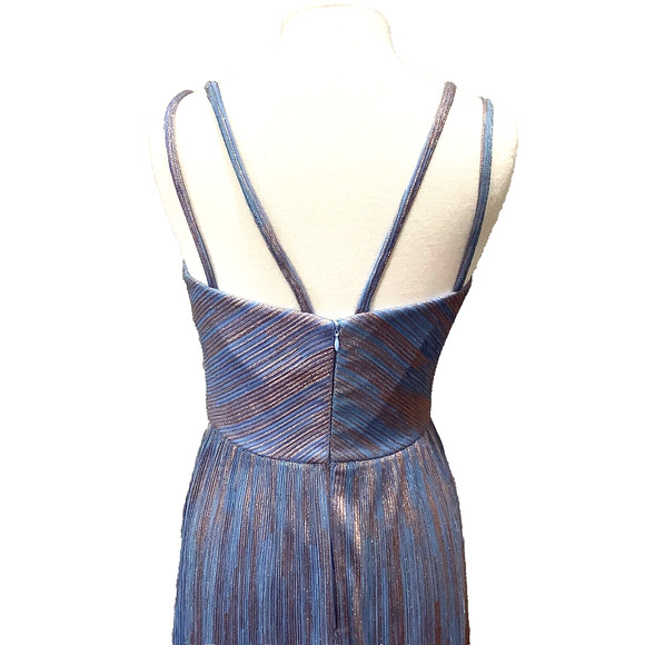 NIGHTWAY Womens Blue Metallic Rose Gold Formal Gown Dress sz 8 Prom NWT - Picture 5 of 8